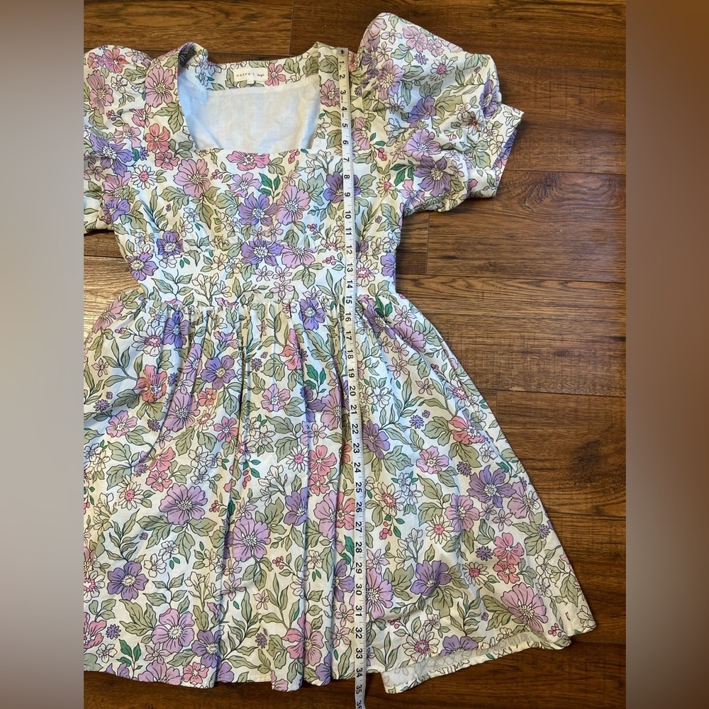 Entro Square neckline floral mini dress puff short sleeves easter spring large - Picture 5 of 6